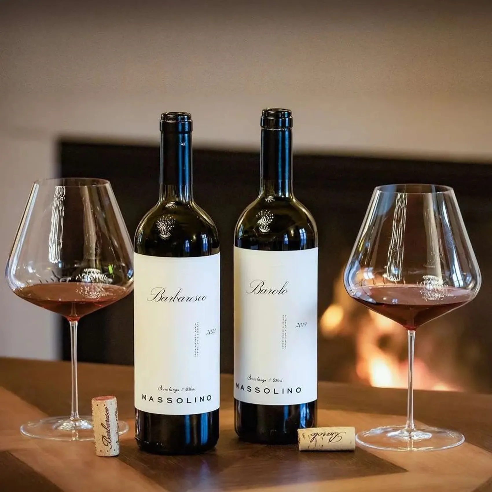 Massolino Barolo and Barbaresco with two glasses of red by the fire at Rosmarino, Indiranagar